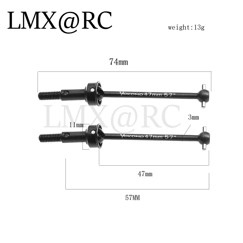 LMX 2Pcs Metal Front and Rear Drive Shaft CVD Driveshaft for YOKOMO YD2/YD-4 RC Car Upgrade Parts Accessories