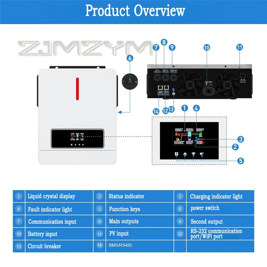 Onduleur MPPT Photovoltaïque Hors Réseau Intégré, 6200W, Sortie 220V, MPPT/BMS, 4,2 KW