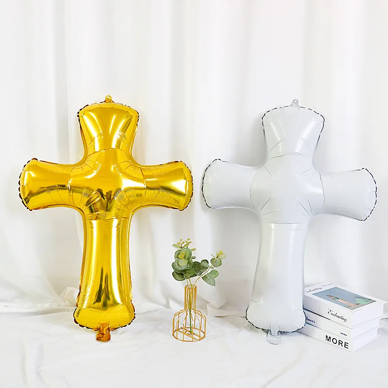 Baby Baptism Easter Cross Foil Balloons For First Holy Communion Religious decor God Bless Christening Jesus Pentecost Globos