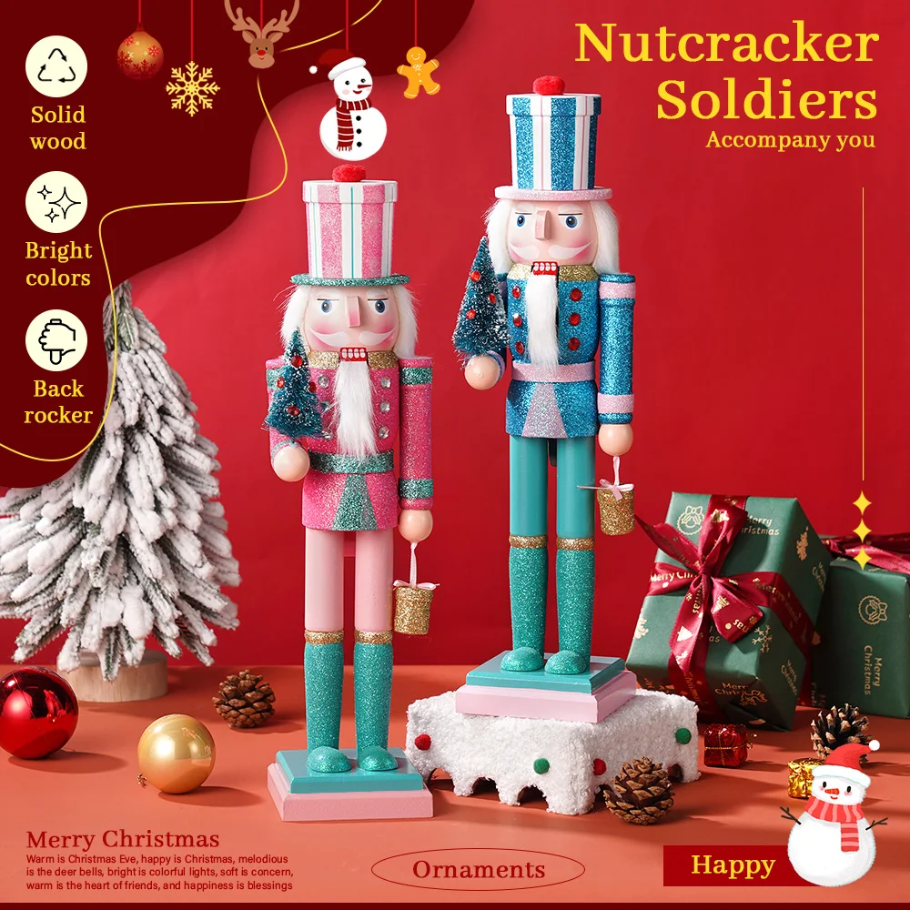 38CM Nutcracker Sparkling Christmas Tree-themed Puppets Handcrafted Decoration Christmas New Year Holiday Decoration Gift