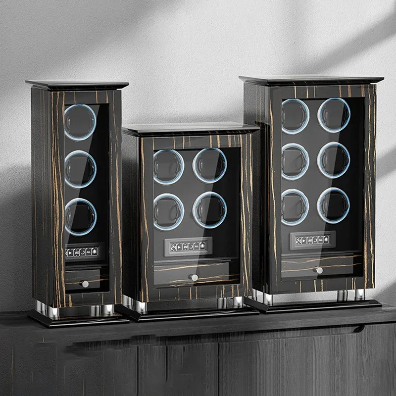 Vertical Watch Winder 3/4/6 Slots Silent Wooden Watch Shakers with Fingerprint Unlocking Watches Storage Display Cabinet