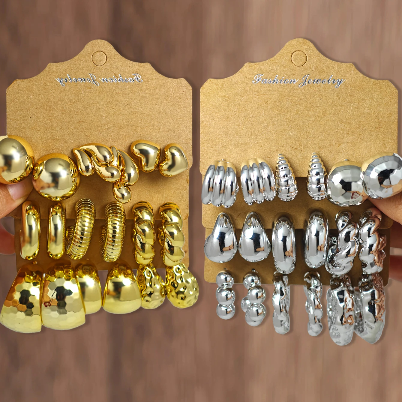 Cross Border New Retro Personalized Versatile Irregular Earrings Set Women's Temperament Water Drop Twisted CCB Ear Accessories