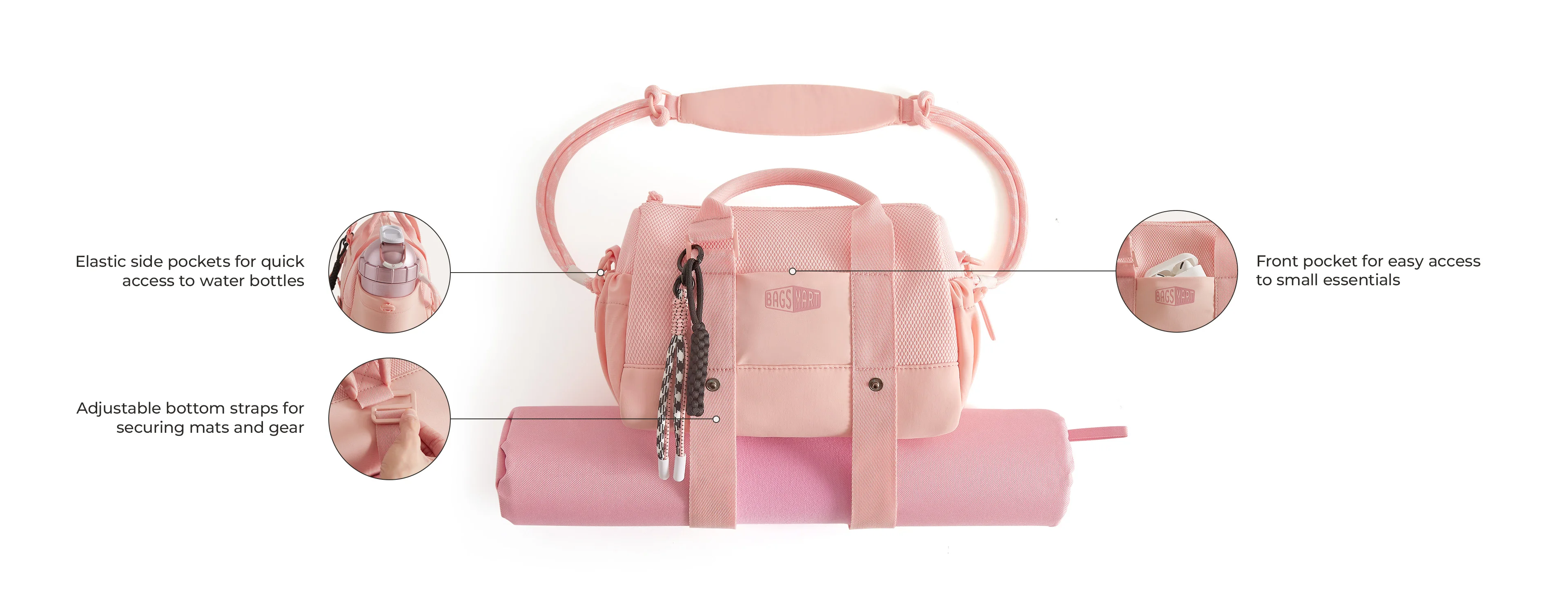BAGSMART Boston-Tasche für Damen, Mini-Reisetasche, Schulter-Crossbody-Tasche, wasserdicht, mit Nassfach, für Fitnessstudio, Reisen, Alltag, Strand, Weekender – Detail 5