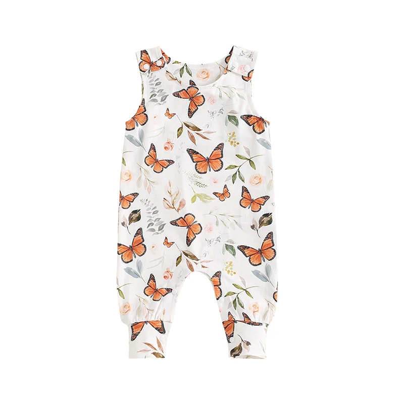 

Baby Girl Summer Romper Cute Butterfly Cactus Print Sleeveless Round Neck Jumpsuit Newborn Overalls