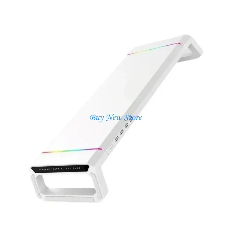 

20CE Computer Monitors Stand with Expandable USB Port Foldable Risers with Integrated Phone Holder Desk Shelf LED Light