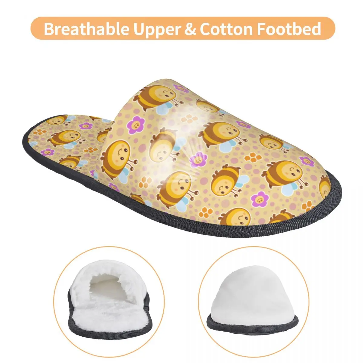 Cute Bee Flower Pattern House Slippers Soft Warm Memory Foam Fluffy Slipper Custom Print Women Indoor Outdoor Shoes - view 3