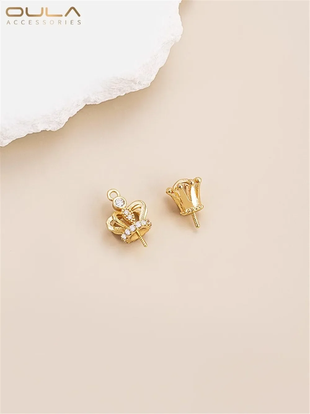 

14K Gold-Color Plated Inset Zircon Crown Beads Pendant Handmade Diy Sticky Crystal Pearl Beads Pendant Accessories