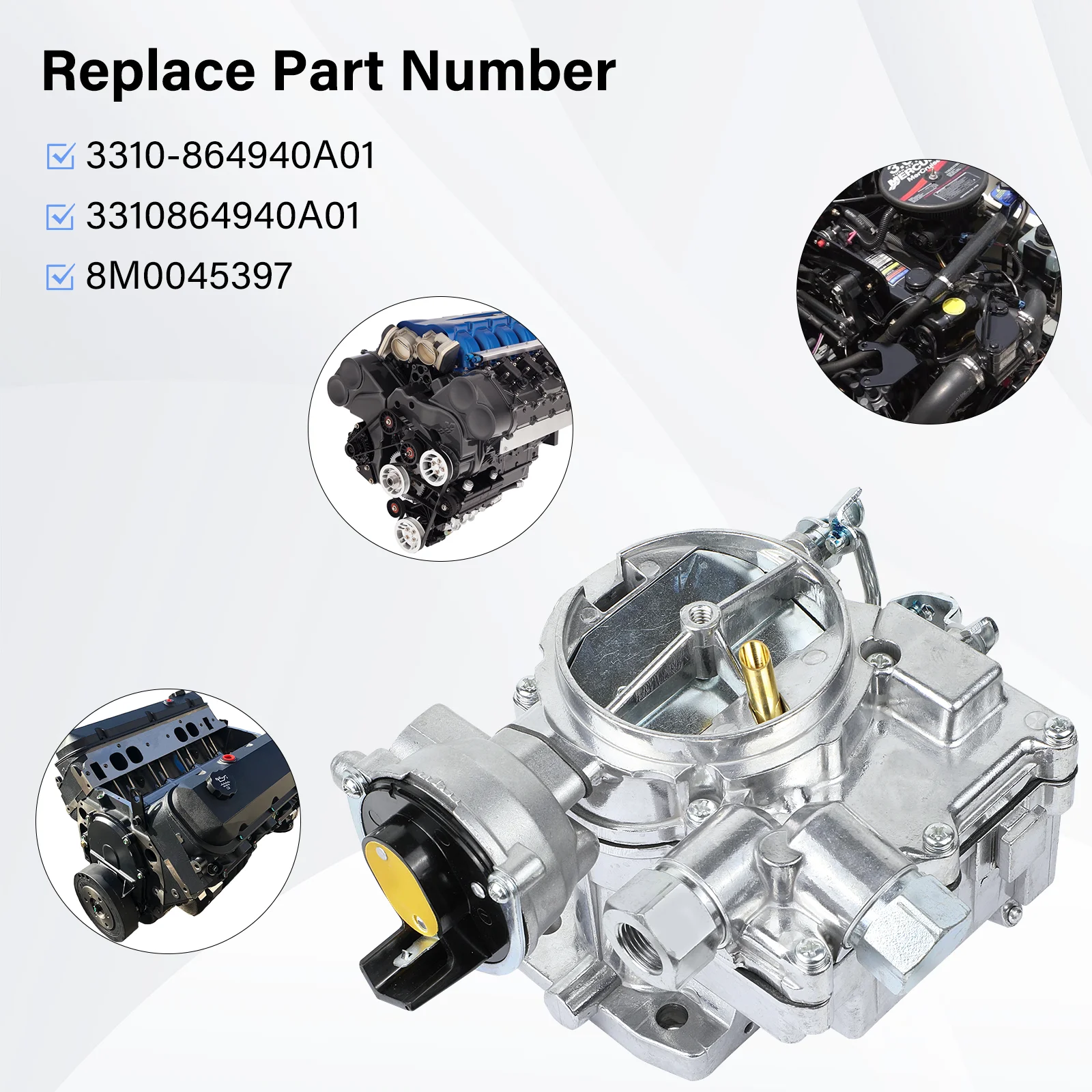 

Marine Carb Carburetor 3310-864940A01 8M0045397 for Mercruiser 2.5/3.0L 4 CYL Engine W/Long Linkage Gasket Kit Car Accessories