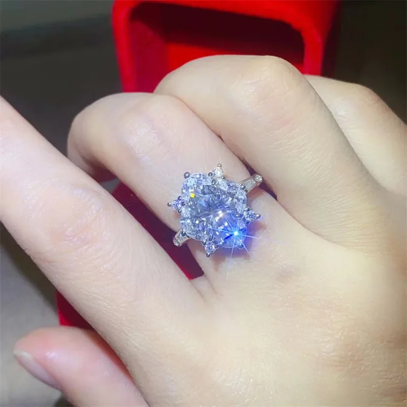 أحجار كريمة من SACE GRA حلقة مويسانيتي معتمدة للنساء ، فضة إسترليني ، خاتم ذهب أبيض عيار 18 قيراط ، لون دي ، 2 قيراط ، مجوهرات راقية