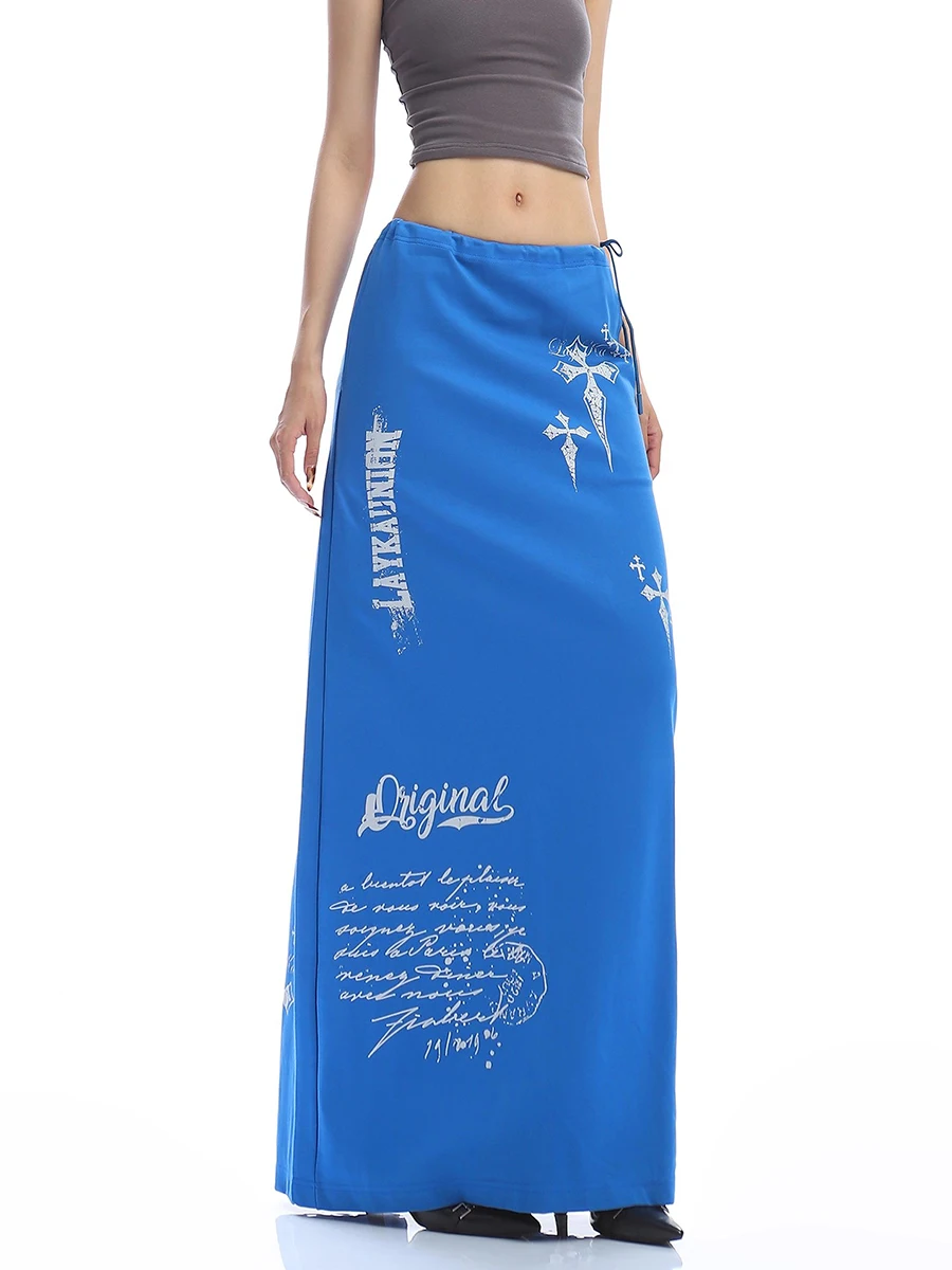 REDDACHiC jupe de survêtement imprimée en détresse avec poches fente cordon de serrage taille droite Maxi longue jupe graphique Vintage femmes bas