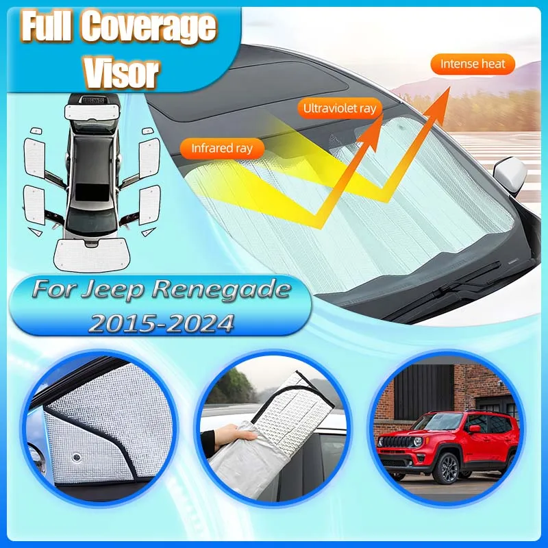 

For Jeep Renegade 2016 Accessories 2015-2024 Car Privacy Full Sun Visor Window Covers Sunshades Protector Covers Car Accessories