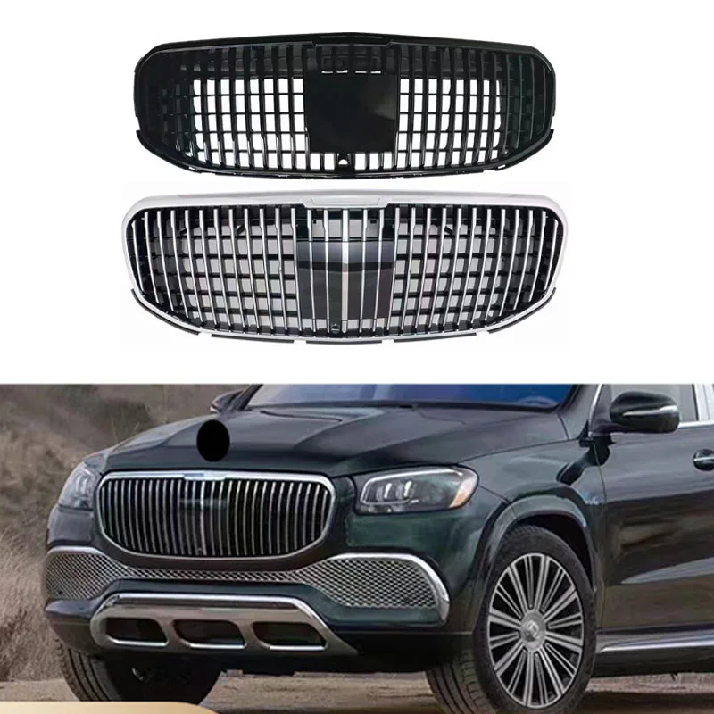 Maybach Style For GLS X167 Maybach Front Double Kidney Racing Grilles Bumpers Body Kit Hood Gloss Black Car Accessories