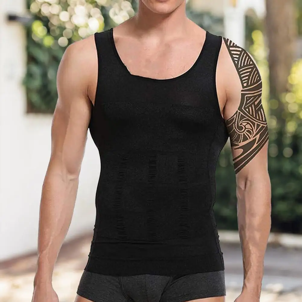 Men Slimming Body Shaper Posture Corrector Tummy Control Shapewear Fat Burning Chest Corset Vest Modeling Compression T-Shirts