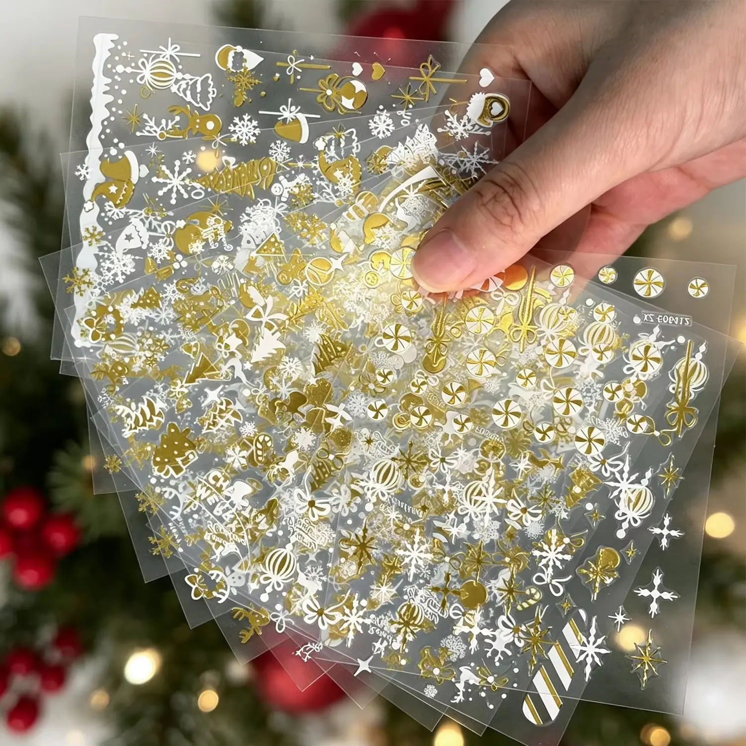 12Pcs Xmas Nail Art Stickers Golden Hot Stamping Nail Decals Mixed Winter Elements Nail Slider Salon & Home Christmas Manicure *