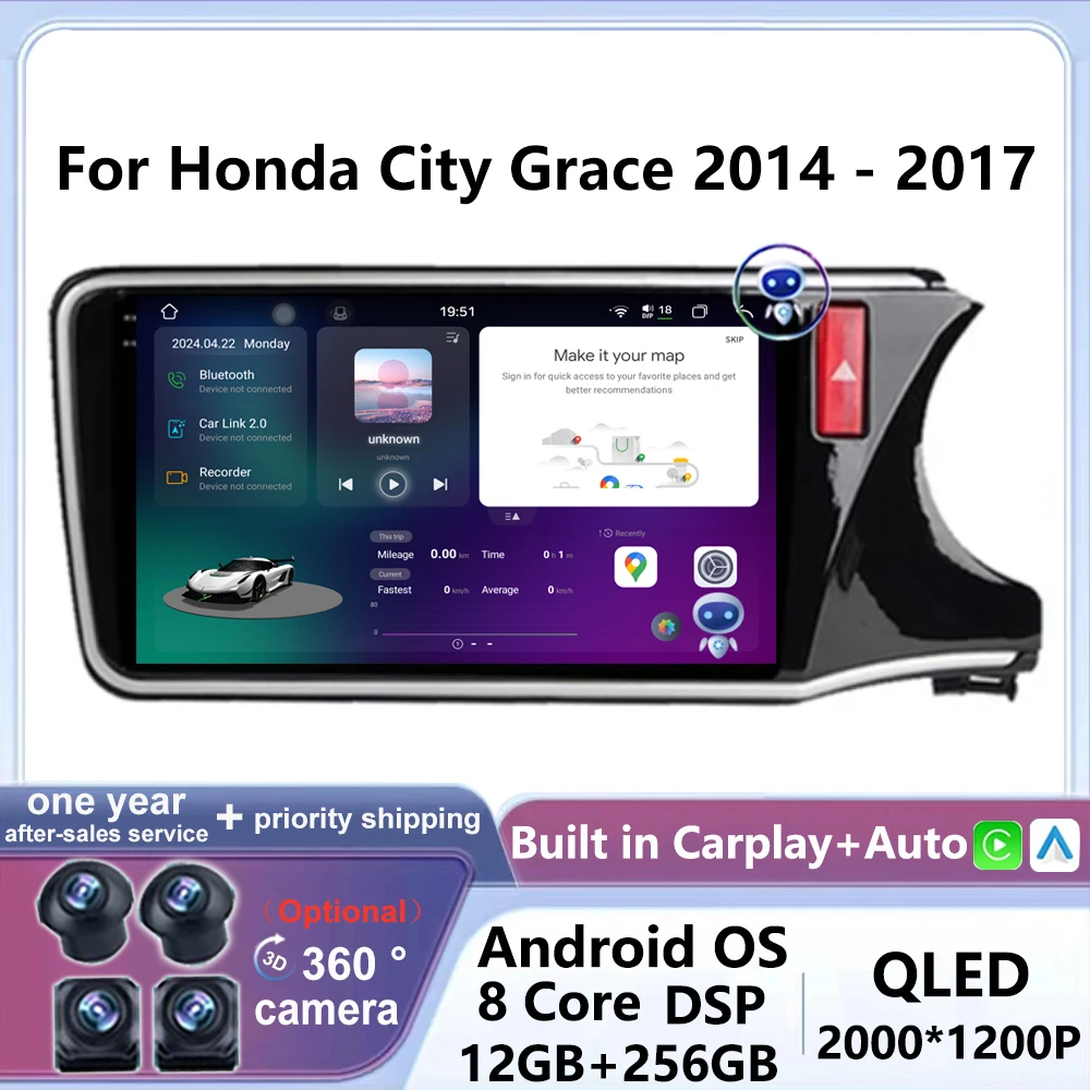 

4G LET WIFI Android 14 Carplay Auto для Honda City Grace 2014 - 2017 RHD Автомагнитола мультимедийный видеоплеер Навигация стерео GPS