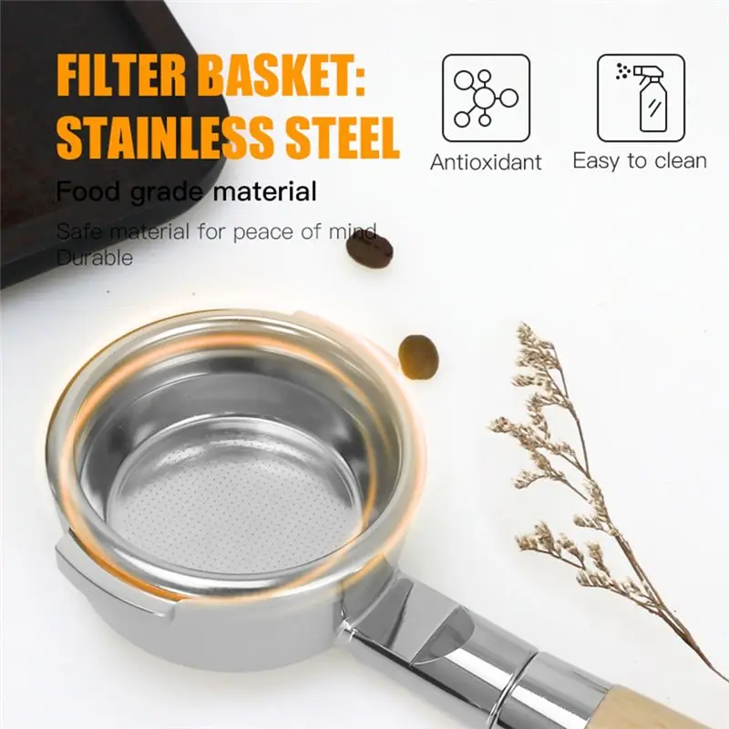 AEE4-58Mm Stainless Steel Includes Filter Basket Double Single-Layer Filter Solid Wood Handle 58Mm Coffee Bottomless Handle