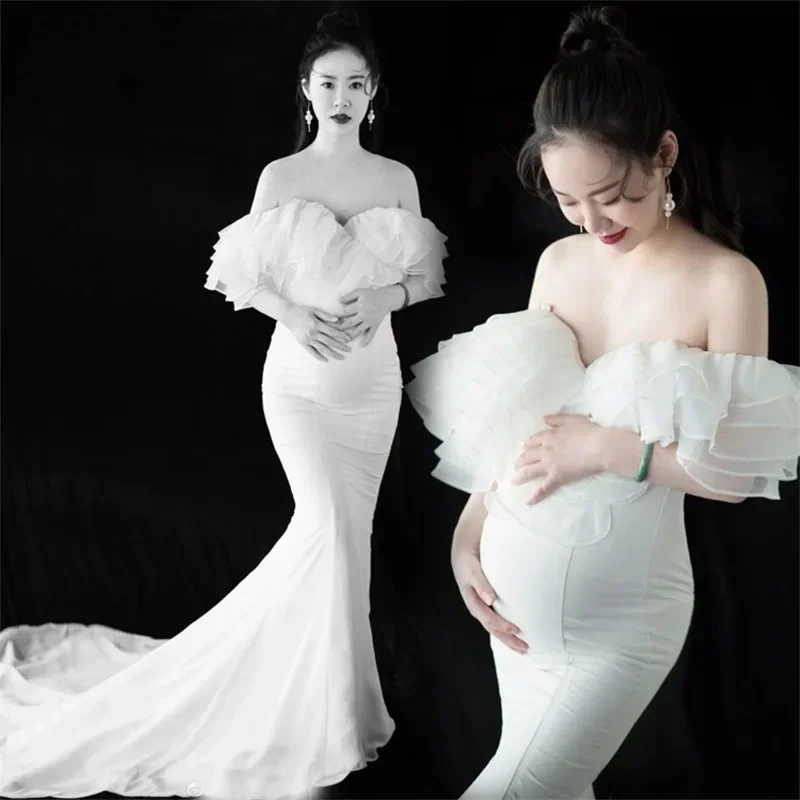 Shoulderless Maternity Shoot Dress For Baby Showers Party Evening Pregnancy Photo Maxi Gown Sexy Pregnant Women Photography Prop