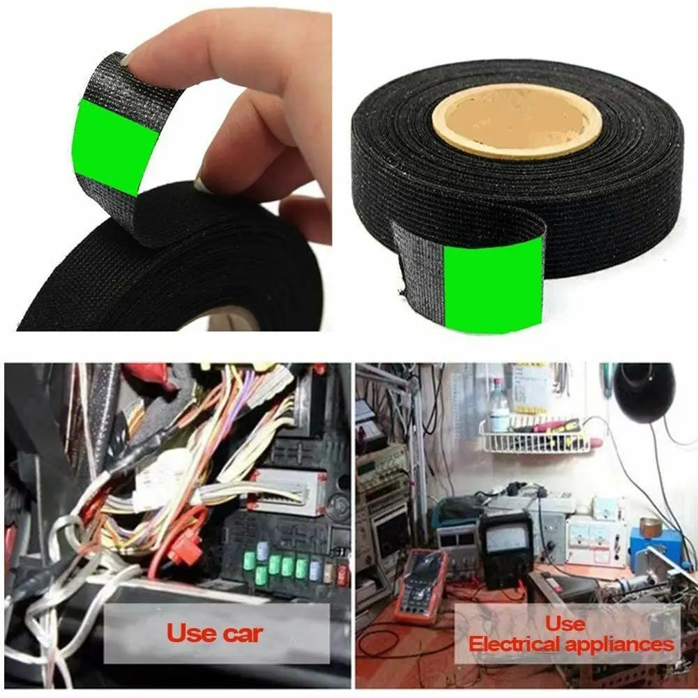 15M 25MM Heat-Resistant Cloth Fabric Tape Flexible PET Non-woven Automotive Internal Winding Harnesses Black Cable Wiring