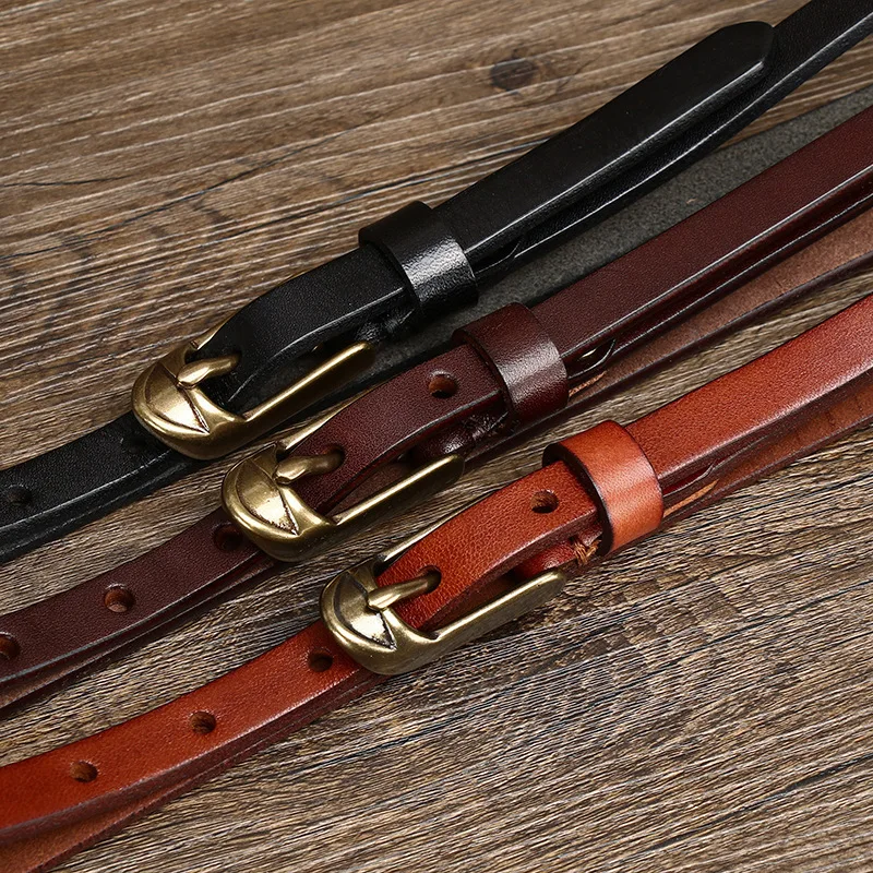 

1.5CM wide decorative thin belt copper buckle with jacket for women pure cowhide retro fashion trend narrow belt