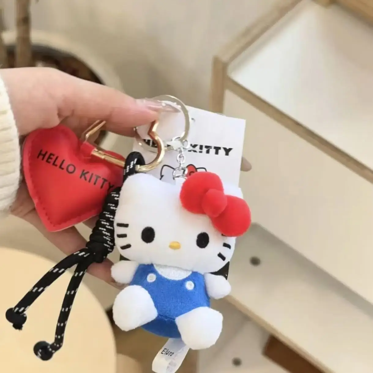 Bonito pérola corrente olá kitty chaveiros de pelúcia boneca senhora feminino gatinho gato adorável coração recheado preto brinquedo de pelúcia meninas presentes