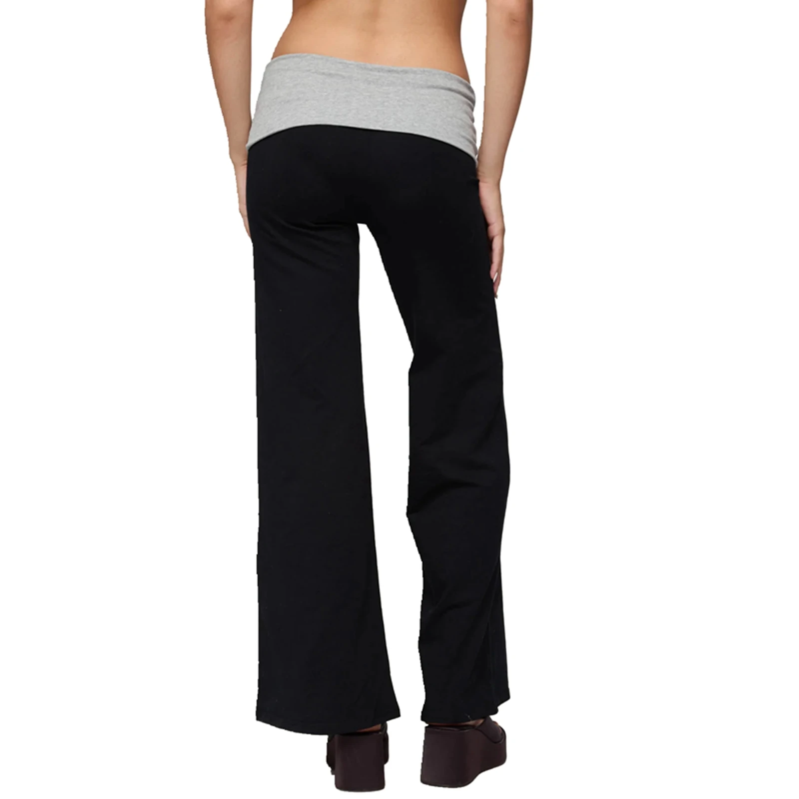 Pantalones de Yoga plegables para mujer, pantalones de chándal de Color contrastante de cintura baja para uso diario, ropa de calle para actividades al aire libre