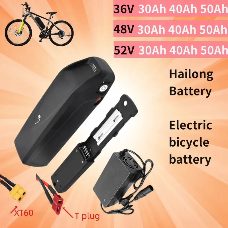 Original 36V 48V 52V 30Ah 40Ah 50Ah 60Ah 18650 Hailong Battery For Bafang BBS02 BBS03 BBSHD Motor with BMS Customized plug