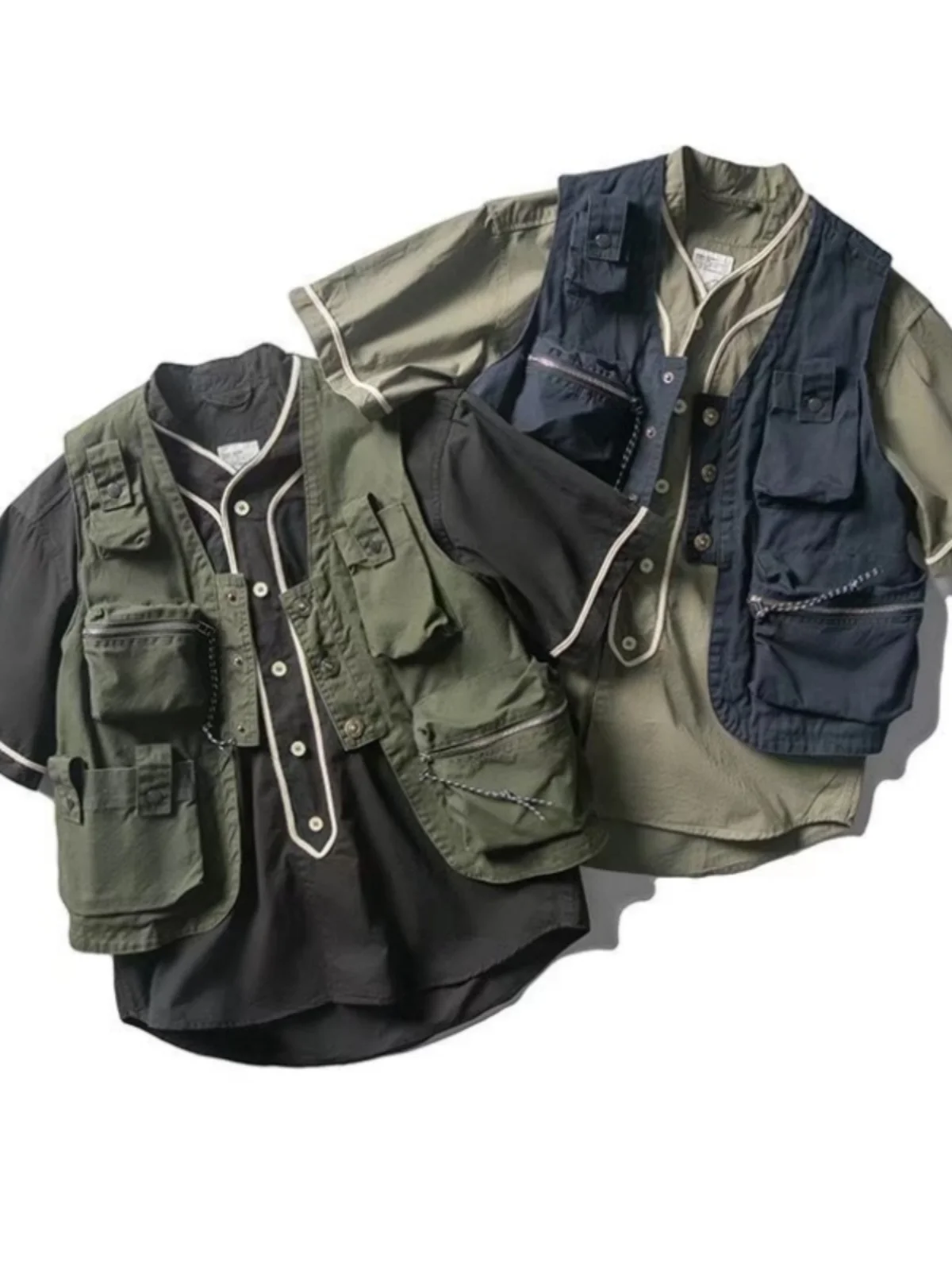 Chaleco de estilo militar para hombre, ropa de trabajo, marca de moda, holgado, multibolsillo, táctico, hombro, Verano