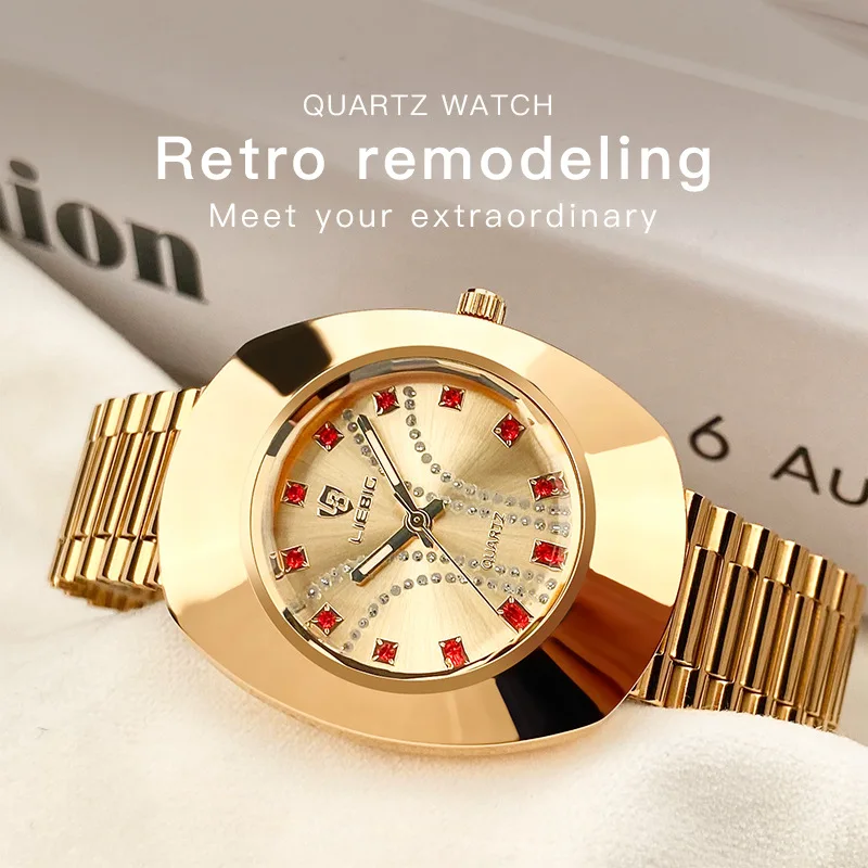 Couple Quartz Watch for Men Women Red Diamond Dial Watches Gold Clock Lovers Ladies Orologio Male Business Man Luxury Wristwatch