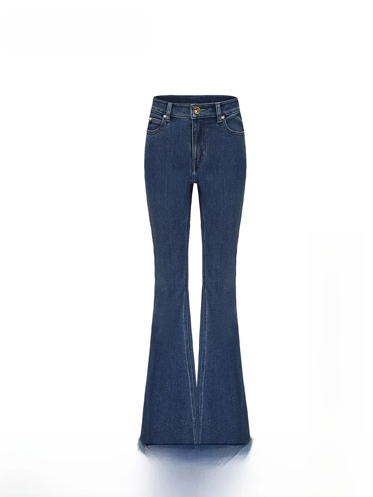

Джинсы NanaJacqueline Slim Fit с высокой талией, расклешенные, из эластичного денима, повседневный стиль, из смесового хлопка, стрейч, удлиняющие ноги