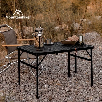 MOUNTAINHIKER 블랙 야외 알루미늄 합금 휴대용 높이 조절 접이식 테이블, 캠핑 바베큐 피크닉 메쉬 전술 테이블