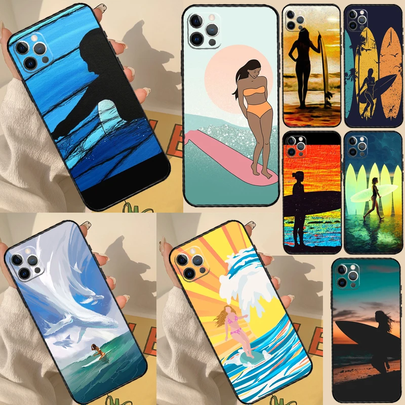 Surfen Art Surf Girl Cover Voor Xiaomi Redmi Note 14 Pro 9 10 11 12 13 Pro 11S 12S Case Voor Redmi 14C 12C 10C 13C