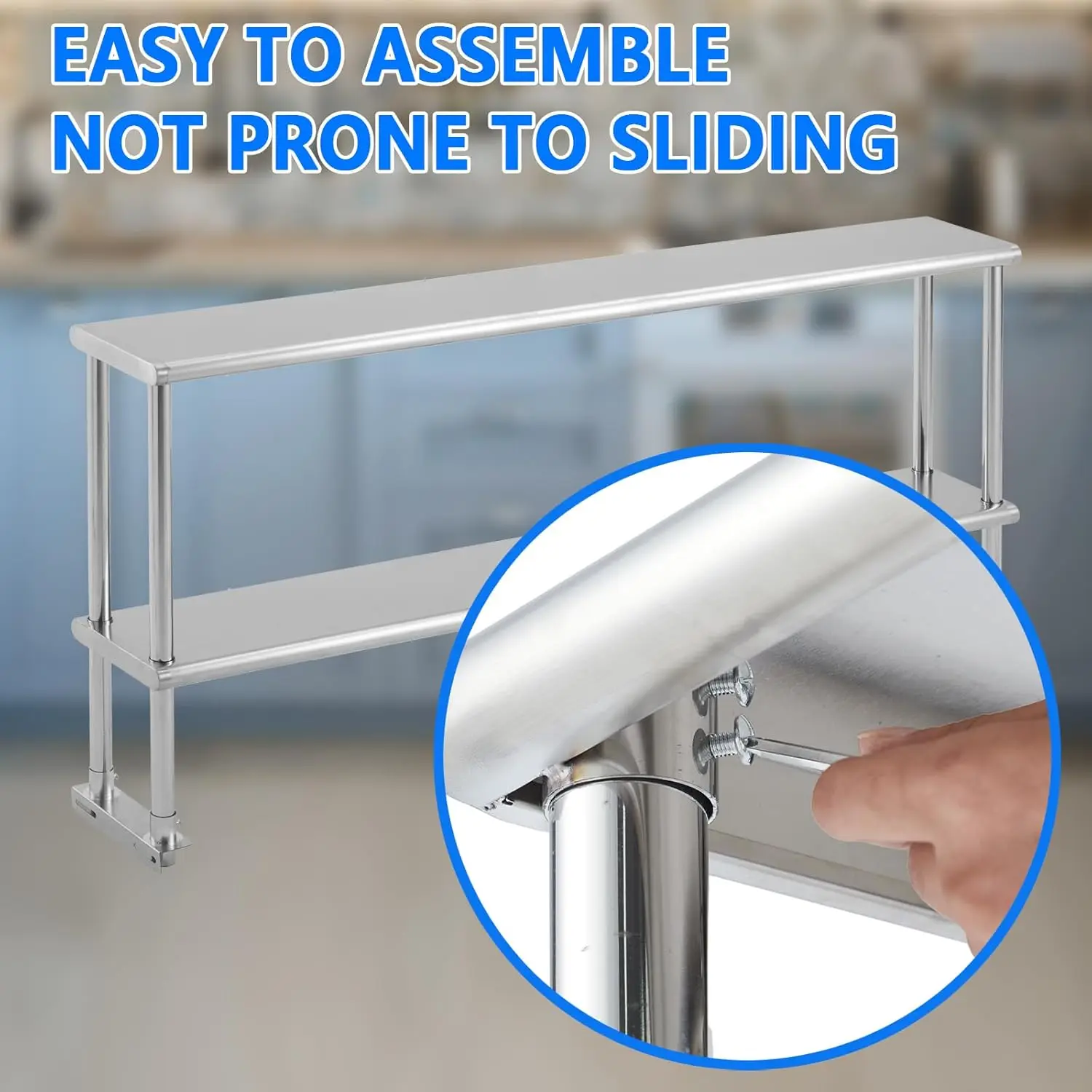 2 Tier Stainless Steel Double Shelf 72 Inch Restaurant Kitchen Shelf Supports Up to 800 Pounds Commercial Adjustable Shelf