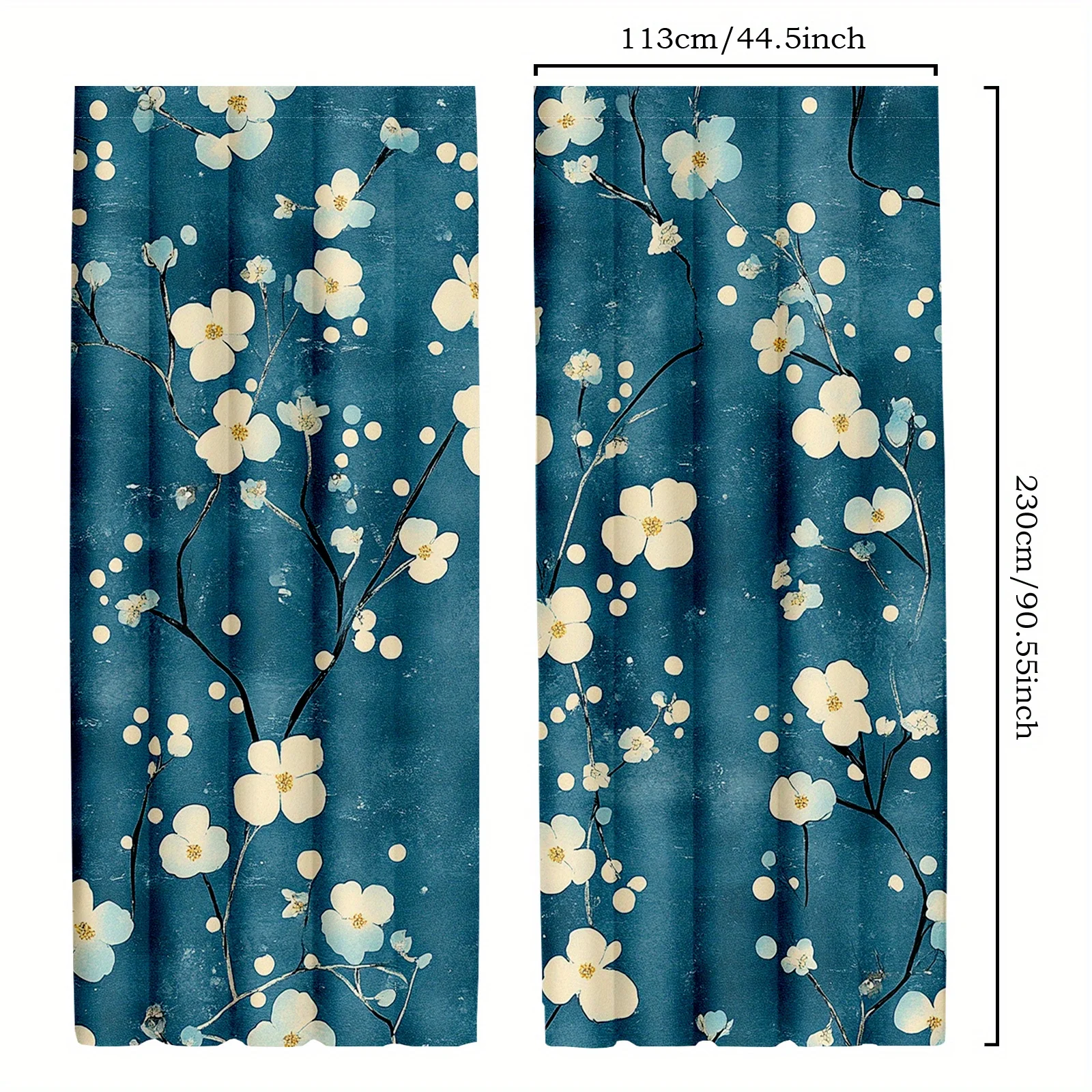Blue Floral Curtains Cherry Blossom Art Print Window Drapes Boho Home Decor Living Room Bedroom Unique Design Nature Theme