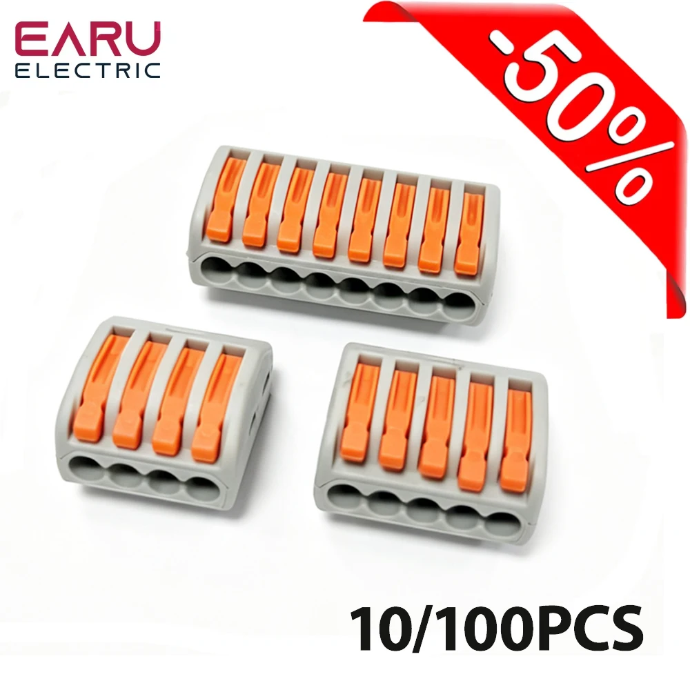 10/50Pcs Quick Terminal Connector Hard And Soft Wire Parallel Plug-in Universal  Press The Wire Terminal Stripping Length 10MM