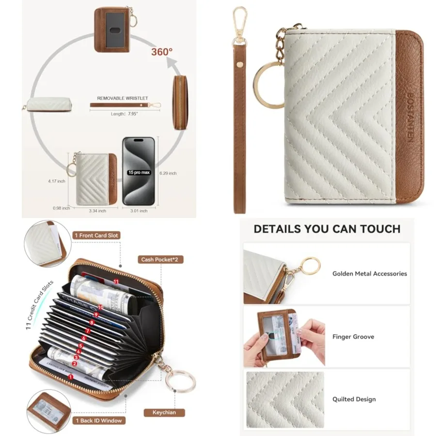 

Credit Card Holder Wallet RFID Blocking Leather Small Wallet for Women Zipper Keychain Wallet with Wristlet