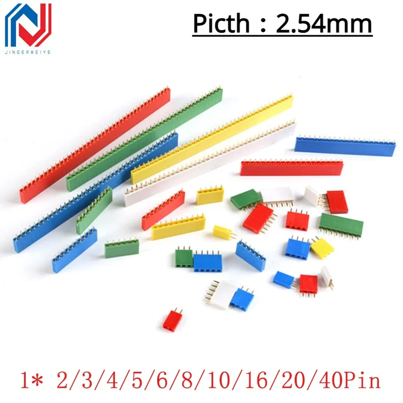 10Pcs Single row female 2.54mm Pitch PCB Female Pin Header Connector Straight Single Row 2/3/4/5/6/8/10/16/20/40Pin socket Board