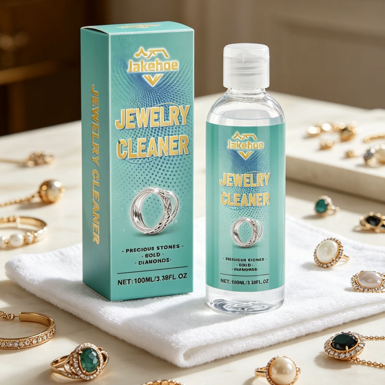 

Jakehoe Jewelry Polish Cleaner for Necklace Earrings Bracelets Remove Dirt Shine Restore Gentle Jewelry Cleaning Solution 100ml