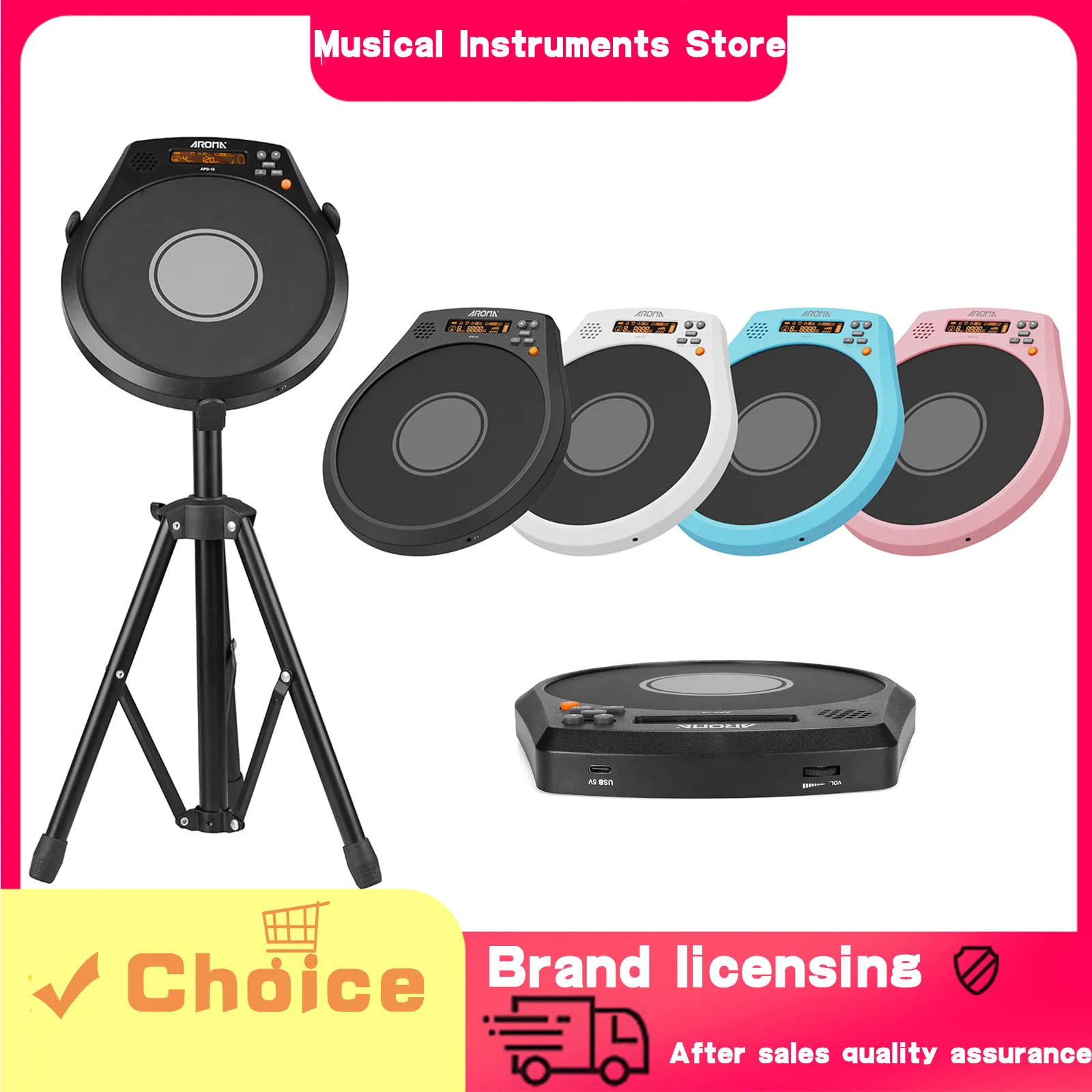 

AROMA электронный тупой барабанный коврик 8-дюймовый перезаряжаемый многофункциональный цифровой электрический голосовой метроном с обнаружением скорости тренировочный барабан