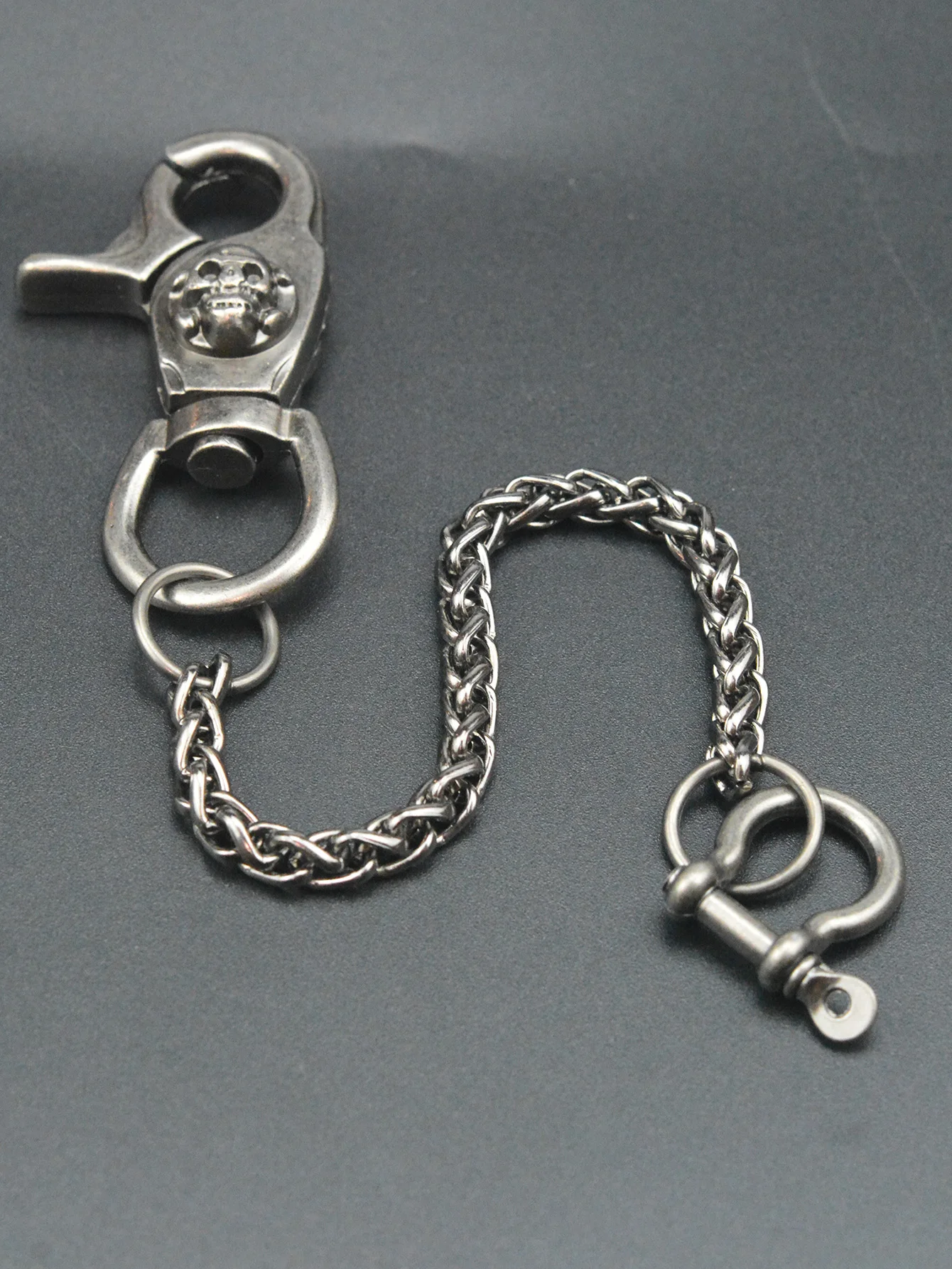 Punk 10ins Short Gunmetal biker Jeans Wallet Snake Chain Keychain Metal Skull Buckle Clips Snap Hoop Belt Chain car keychain