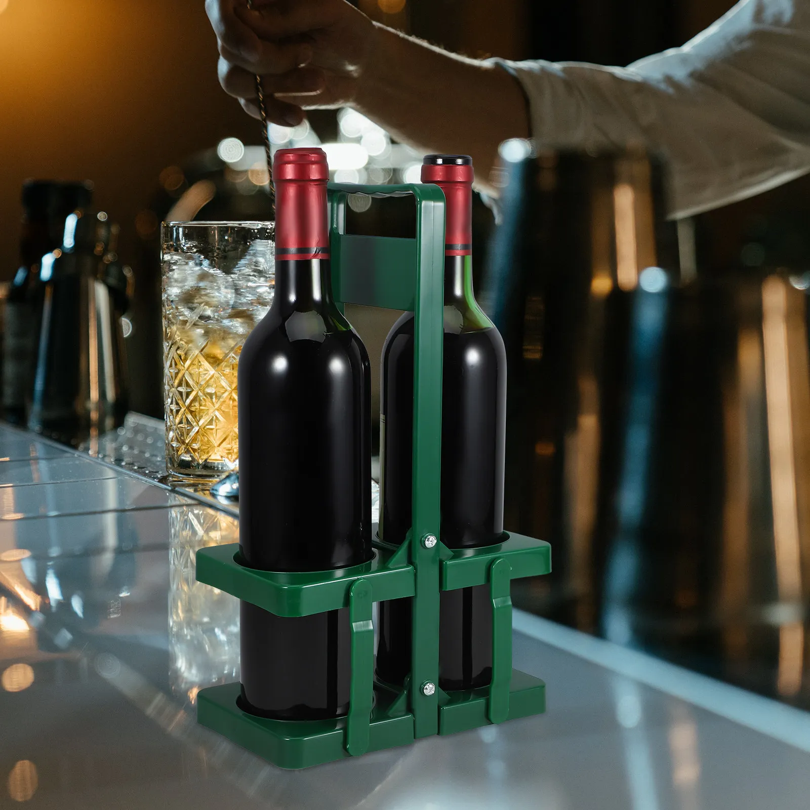 Folding Beer Basket Carrier for Up to 6 Bottles Strong Plastic Wine Bottle Carrier Handheld Drink Holder Bar Supplies Portable