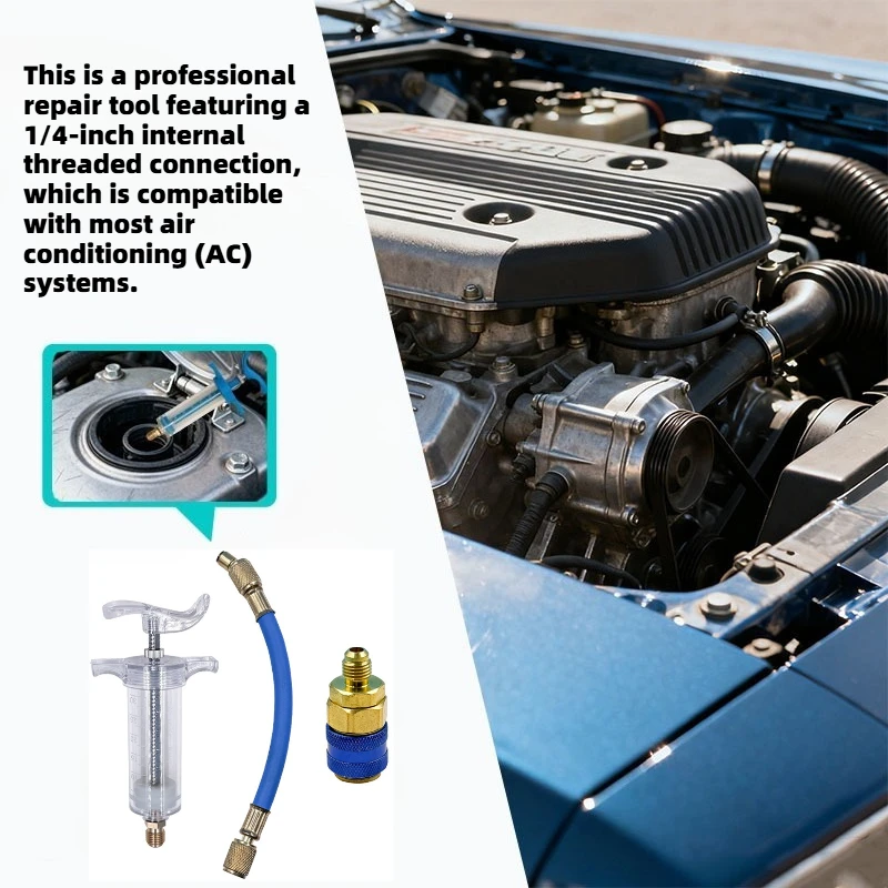 Car A/C Oil/Dye Injector With Low Side Quick Coupler Adapter 1/4 Air Conditioning Automotive Oiler Injection Syringe
