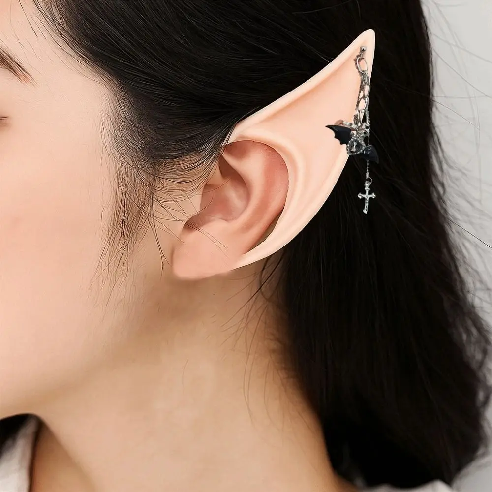 1 paar Leuke Latex Elf Oren Cross niet-doorboord Valse Oren met Oorbel Vrouwen Oorbellen Oor Manchet Sieraden fotografie Props