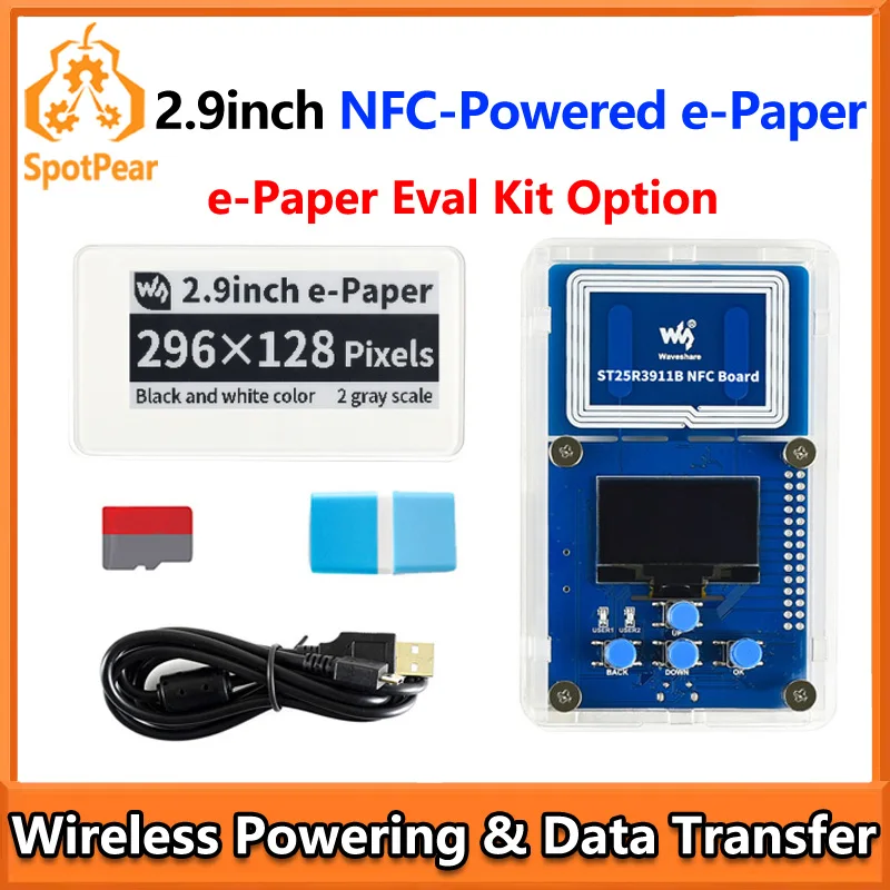 

2.9inch NFC-Powered e-Paper Evaluation Kit Option Wireless Powering & Data Transfer E Ink display Module