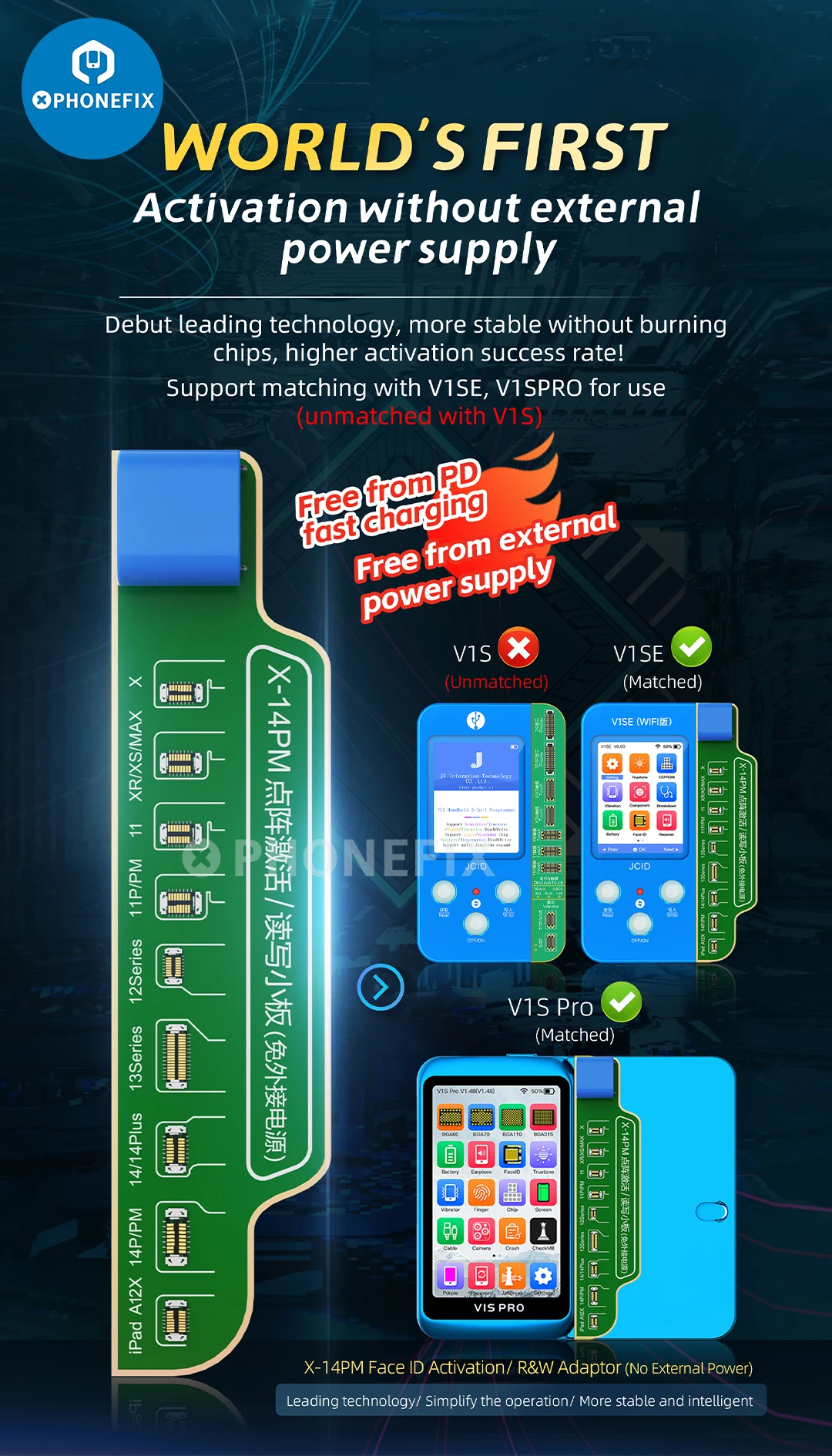 JCID V1SE WIFI Version Programmer for iPhone X-15PM Front Camera Rear Camera True Tone Face ID Battery Earpiece Receiver Repair