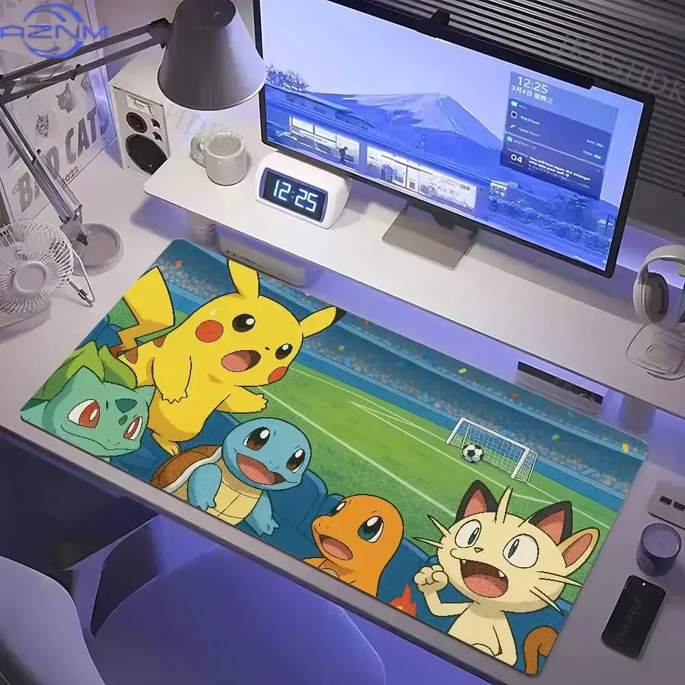 Pokemon Cute Anime Creatures Football Stadium Large Mouse Pad Cartoon Sports Scene Non-Slip Stitched Edge Desk Mat