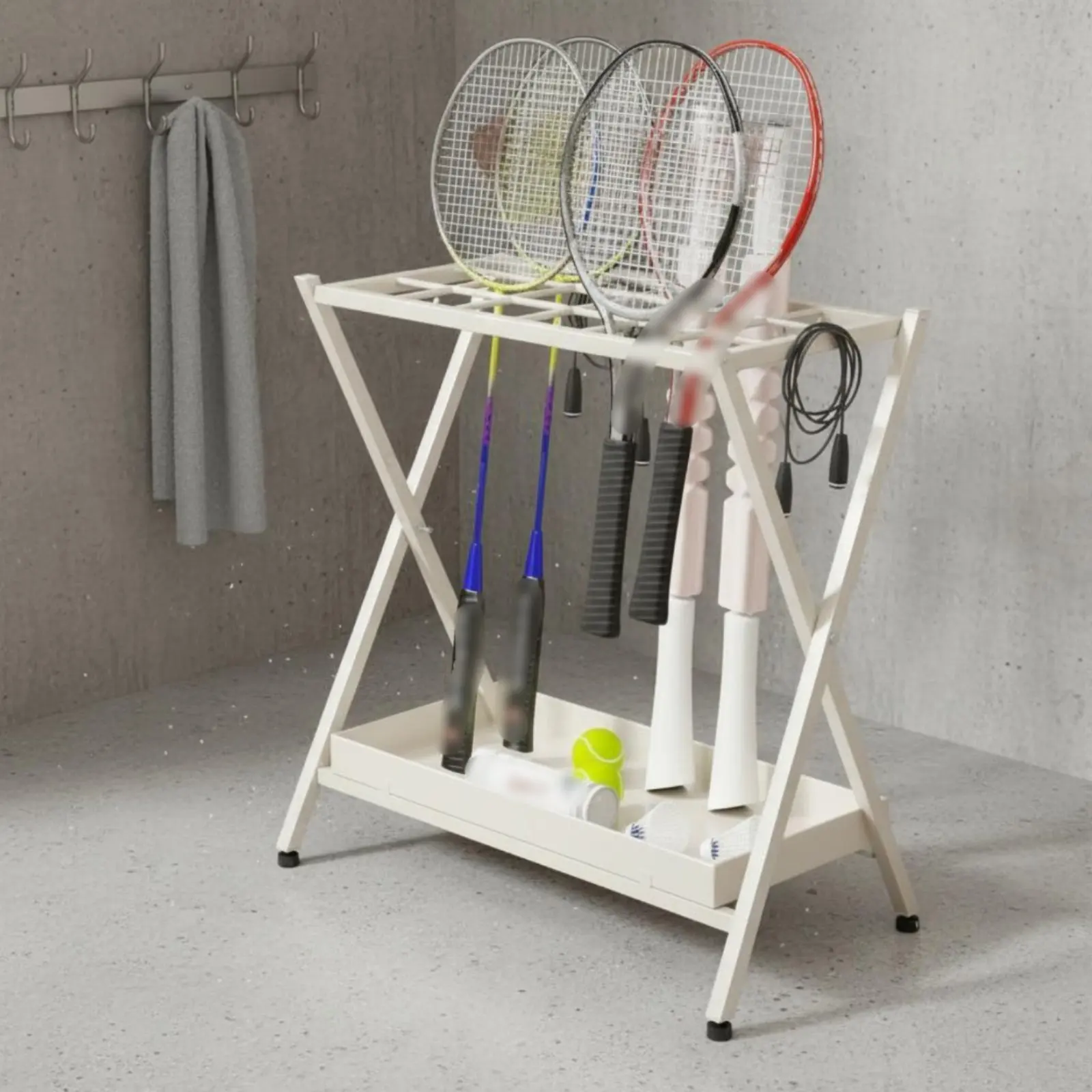 

Foldable Badminton Racket Stand Stable Frame Entryway Sports Gear Organizer X-Shaped Stand Storage Rack Easy to Clean
