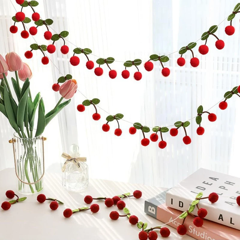 

Cute Foam Ball Cherry Garland For Kids Birthday Party Decoration DIY Fruit Wall Hanging Banner Christmas Baby Shower Home Decor