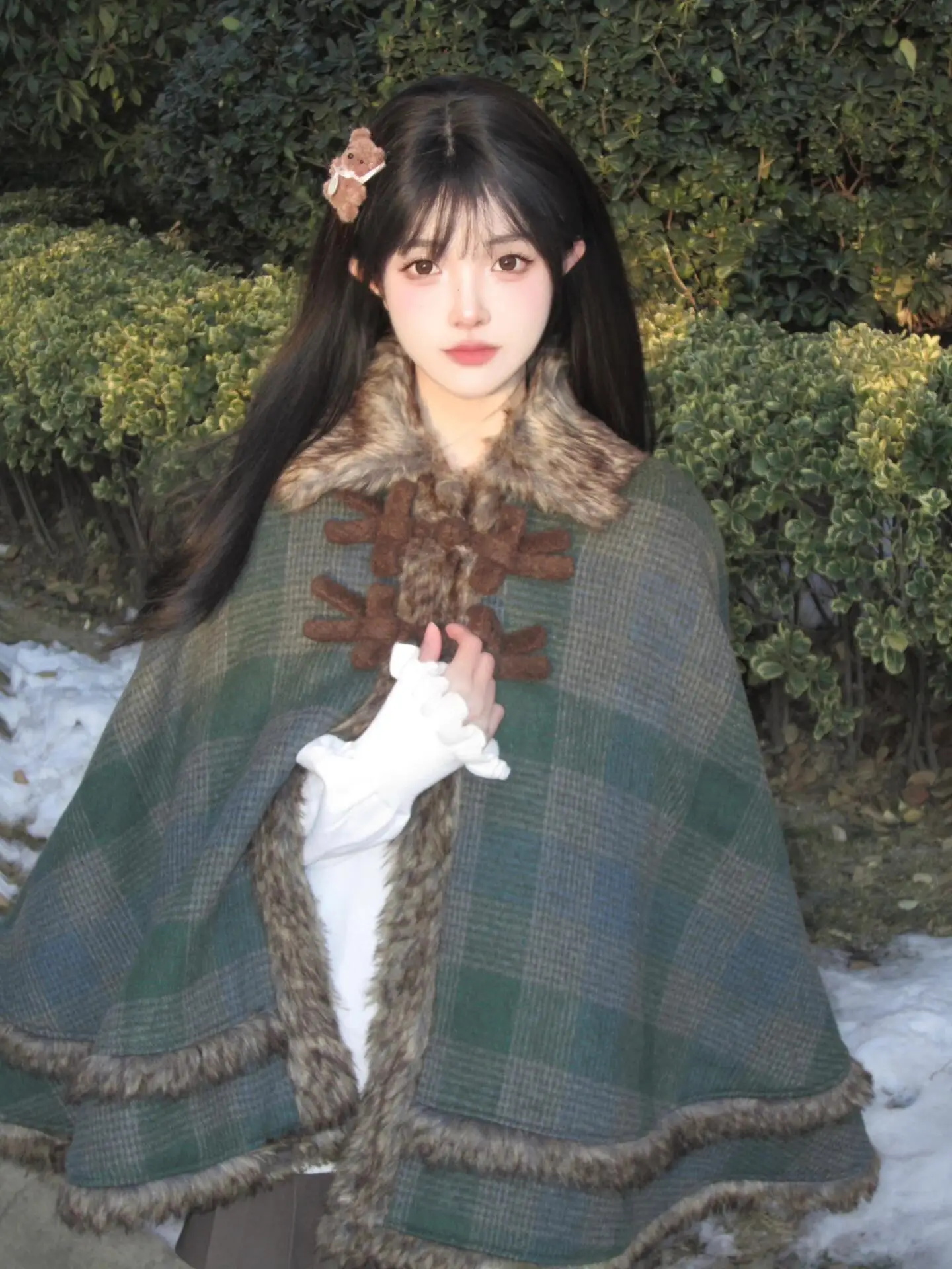 

Женское зимнее пальто-накидка в клетку больших размеров, элитное, антивозрастное, этническое, шерстяное, в корейском стиле, свободного кроя