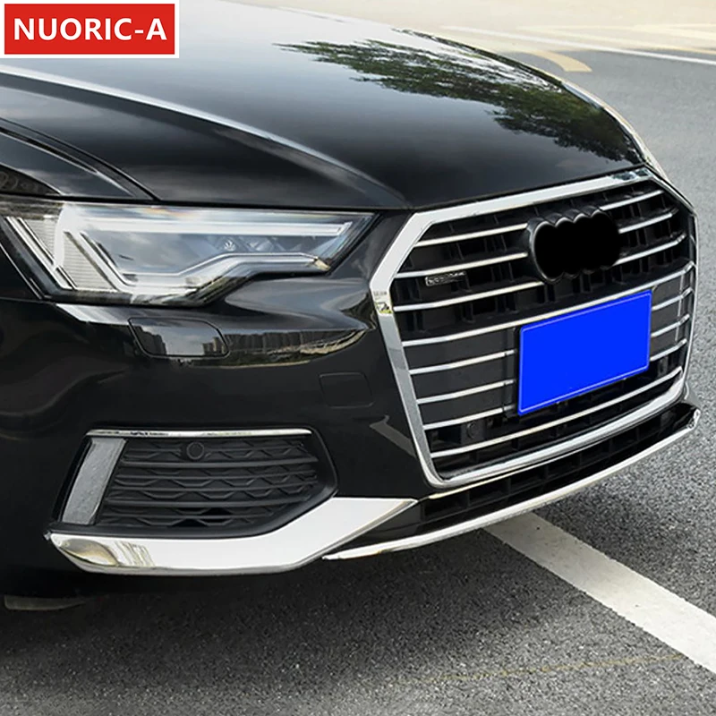 

Car Styling Head Front Bumper Lip Spoiler Splitter Trim Strip Stainless Steel For Audi A6 C8 2019-22 Exterior Decoration Sticker