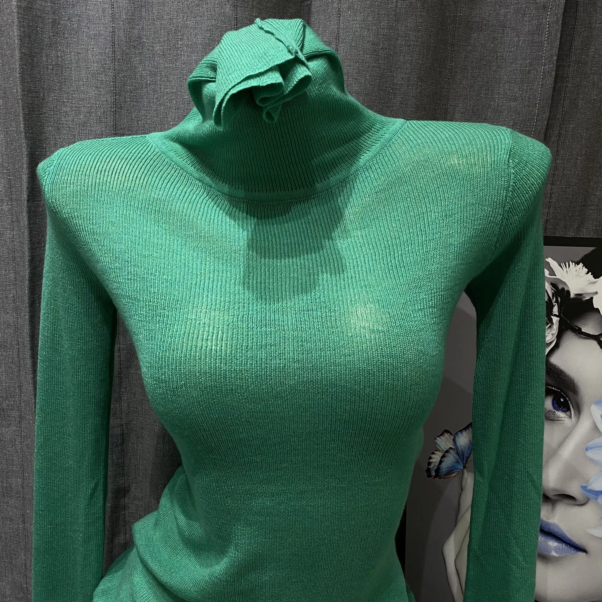 

Women's Slim Fit Long Sve High Collar Knitted Sweater Thin Korean Sle 209 Pure Color Versatile Slimming Trendy Top